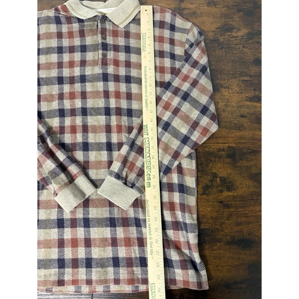 Vintage Chaps Ralph Lauren Long Sleeve Knit Polo Shirt Plaid Large Fall Colors